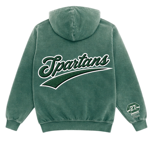 SPARTAN SCRIPT EMBROIDERED HOODIE EVERGREEN (POTASSIUM WASH)